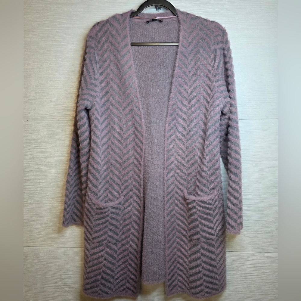 Chevron Knit Open Front Cardigan in Light Purple
